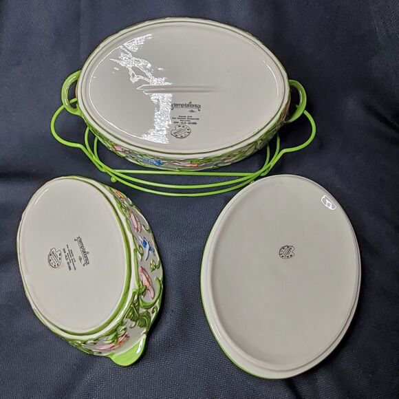 Temptations by Tara Green Dragonfly Ovenware Covered Casserole Set Oval 2qt, 1qt - Picture 3 of 14